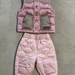 Patagonia Pink and Tan Kids Quilted Vest and Pants